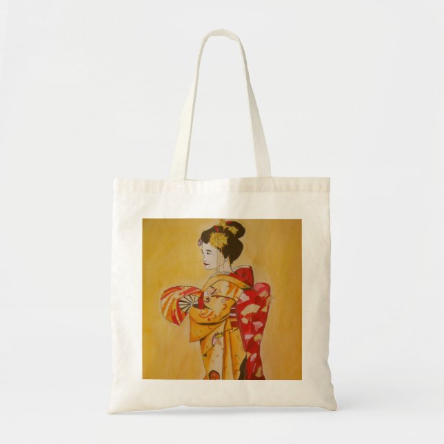 Tote Bag Kimono d'or Geisha aquarelle d'origine (Devant)