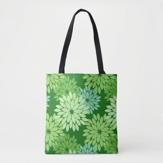 Tote Bag Kimono floral moderne Impression, Vert citron (Devant)