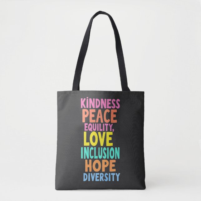 Tote Bag Kindness Peace Equality Love Inclusion Hope Divers (Devant)