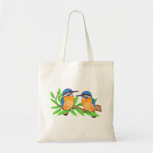 Tote Bag Kingfisher bird on branch nature cute bird art