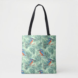 Tote Bag Kingfisher. Oiseaux et feuilles