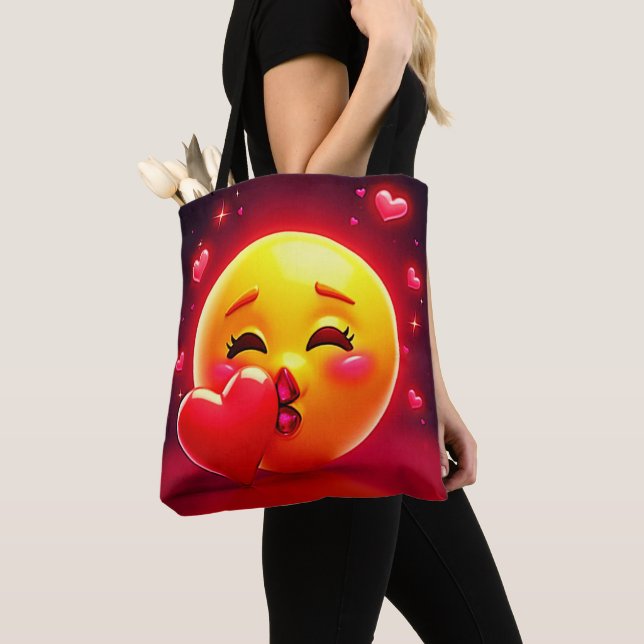 Tote Bag Kiss Emoji: Love and Hearts Art (De près)