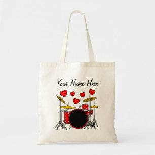Tote Bag Kit Tambour avec coeur Drummer Musicien Personnali