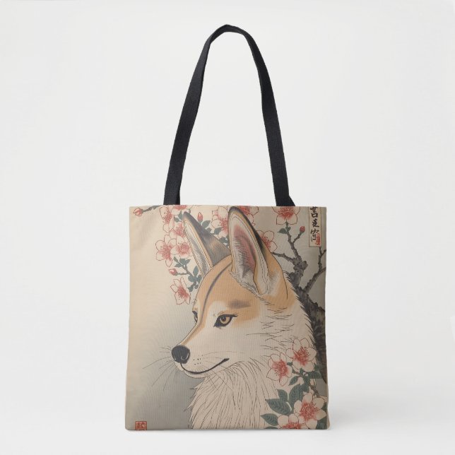 Tote Bag Kitsune & cherry blossom (Devant)