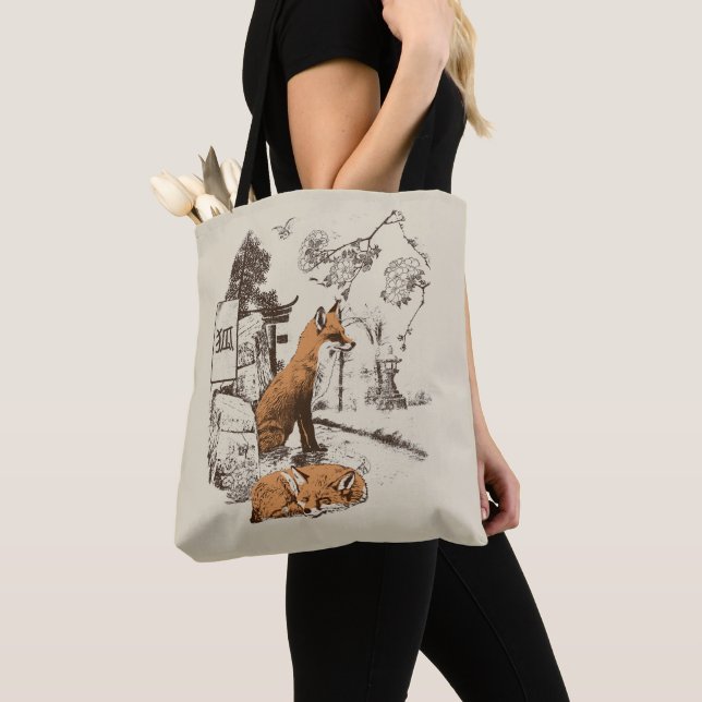 Tote Bag Kitsune - Conception traditionnelle de streetwear  (De près)
