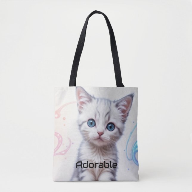 Tote Bag Kitten teint bleu Galaxy pour enfant, (Devant)