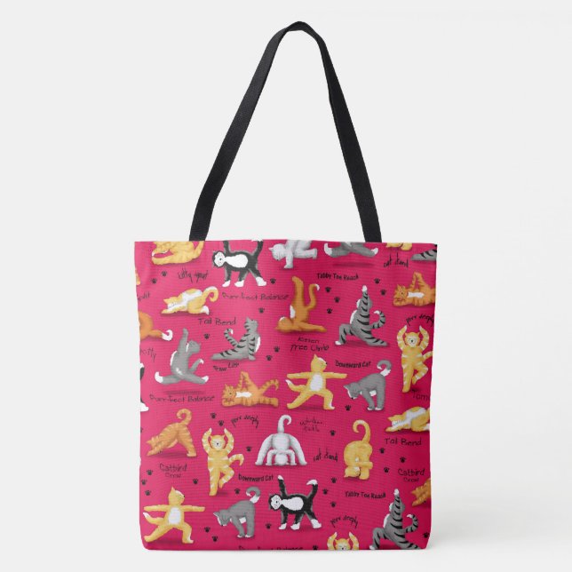 Tote Bag Kitty Chat Yoga Pots Rouge Jaune (Devant)
