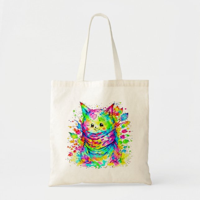 Tote Bag "Kitty coloré dans Bliss d'automne" (Devant)