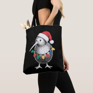 Tote Bag Kiwi de Noël Chapeau de Père Noël Lumières Vacance