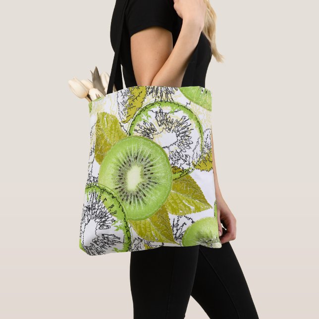 Tote Bag Kiwi, fruité, vert et blanc, frais, juteux, blanc (De près)