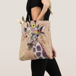 Tote Bag Klimt Giraffe   Orné De Fleurs