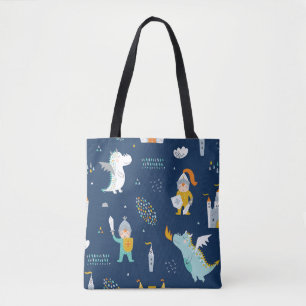 Tote Bag Knight Dragon Castle Motif enfant