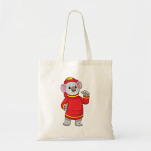 Tote Bag Koala as Firefighter with Helmet