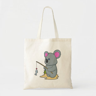 Tote Bag Koala en Fisher avec la canne à pêche et le poisso