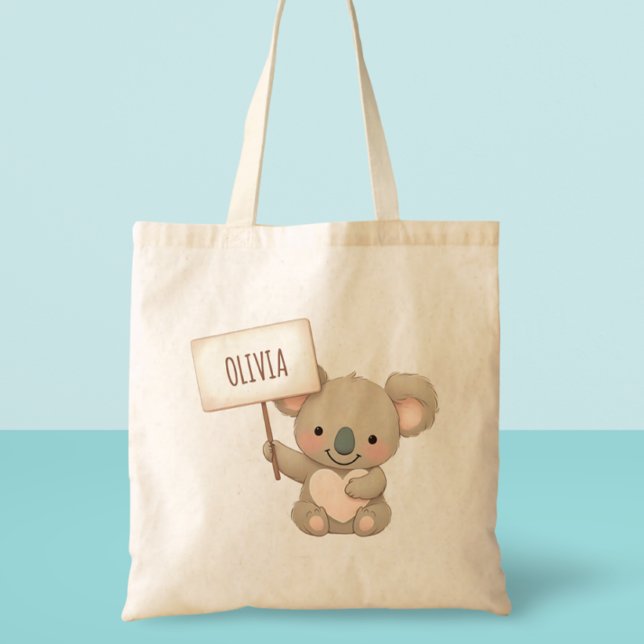 Tote Bag Koala mignon tenant un panneau de nom (Créateur téléchargé)
