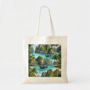 Tote Bag Koh Phi Phi Thaïlande Lagune Tropicale Bateau Long
