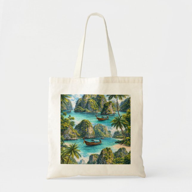 Tote Bag Koh Phi Phi Thaïlande Lagune Tropicale Bateau Long (Devant)