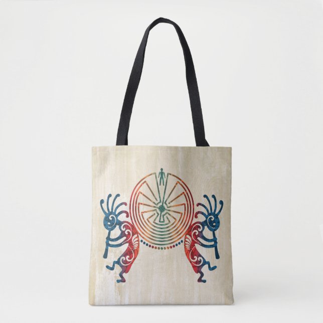 Tote Bag KOKOPELLI / L'HOMME DANS LE MAZE coloré + vos idée (Devant)