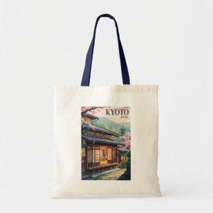 Tote Bag Kyoto Maison Japon Illustration Voyage Art Rétro