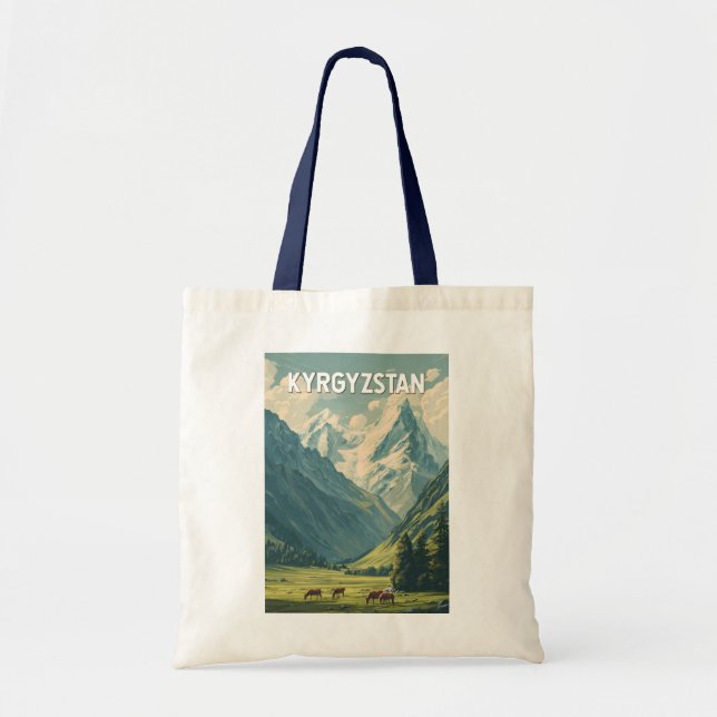 Tote Bag Kyrgyzstan Illustration Travel Art Vintage (Devant)