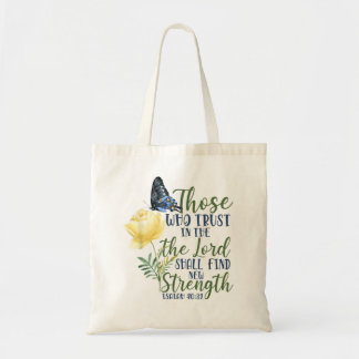 Tote Bag La Bible chrétienne Verse Papillon Rose Fleur Isaï