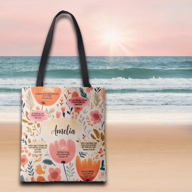 Tote Bag La Bible Florale Boho Versets Affirmation Avec Nom (Créateur téléchargé)
