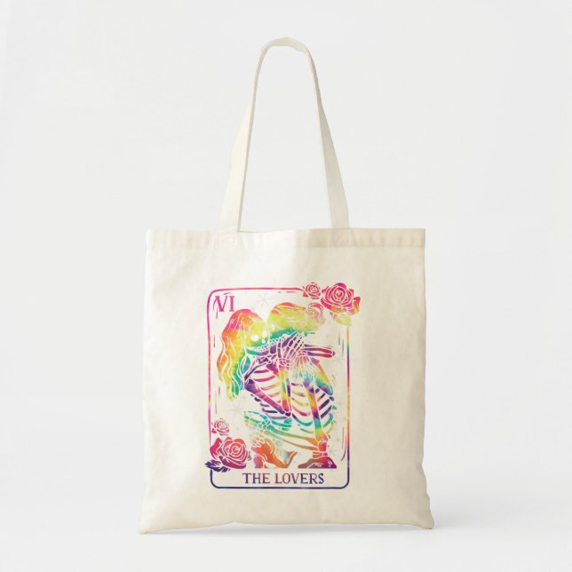 Tote Bag La carte Tarot Lovers Goth Tie Dye Kissing Lesbian (Devant)