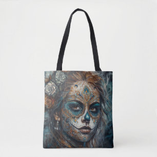 Tote Bag La Catrina Azul Dia de los Muertos Crâne de Sucre