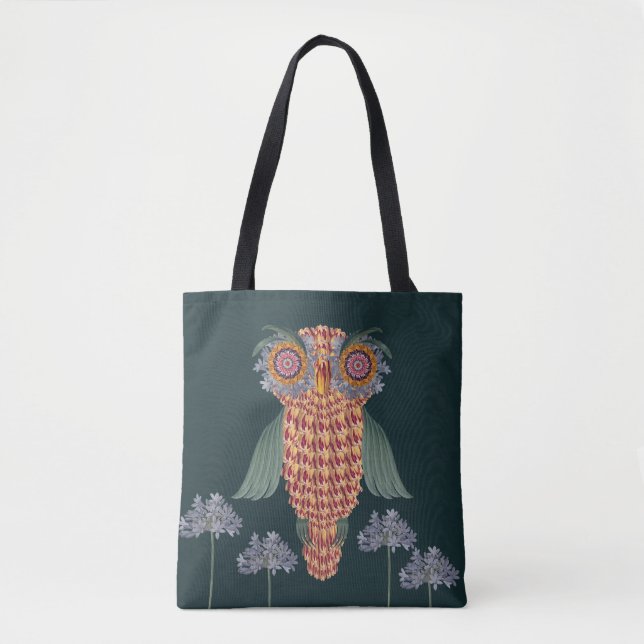 Tote Bag La chouette de sagesse et de fleurs (Devant)