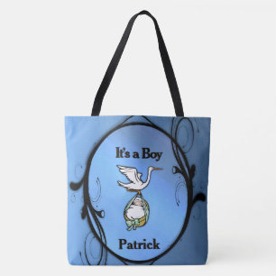 Tote Bag La cigogne porte un bébé garçon