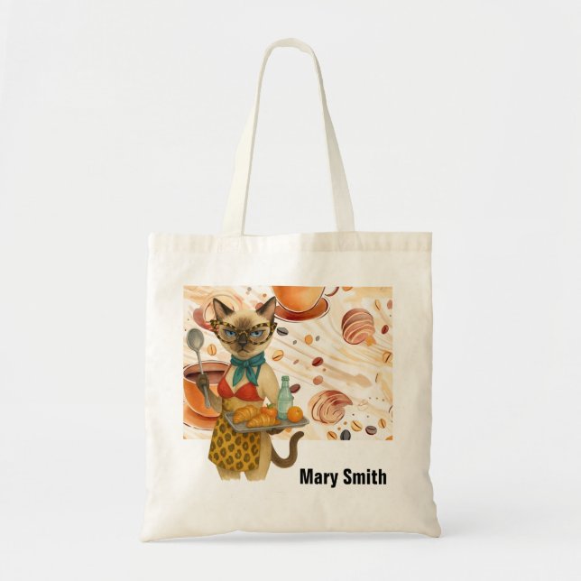 Tote Bag La dame du déjeuner de chat siamois est à la cafét (Devant)