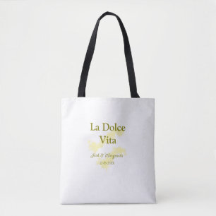Tote Bag La Dolce Vita jaune mariage couple Nom date glit