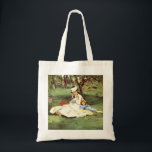 Tote Bag La famille Monet dans son jardin Edouard Manet<br><div class="desc">La famille Monet dans leur jardin. Edouard Manet. Paysage estival. Une femme en belle robe et casquette est assise dans le jardin sous un arbre sur l'herbe. Un garçon est assis sur l'herbe à proximité. Reproduction d'oeuvres d'art célèbres dans le domaine public.</div>