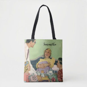Tote Bag La famille rétro sert à maman le petit-déjeuner au