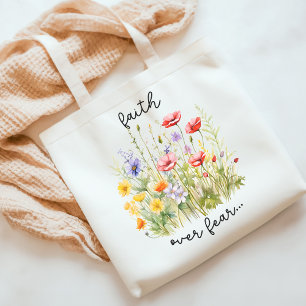 Tote Bag La foi sur la peur Fleur sauvage chrétien Inspirat
