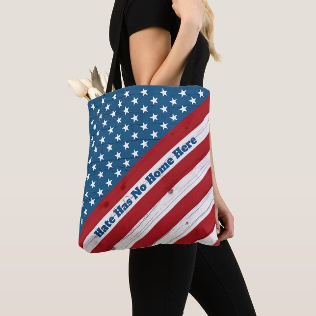 Tote Bag La haine n'a pas sa maison ici Patriotique USA Rus (De près)