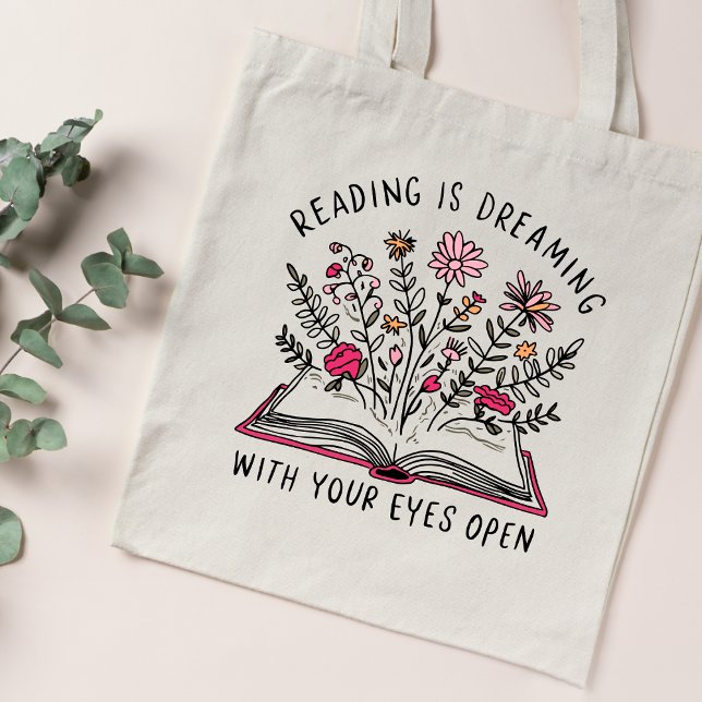 Tote Bag La lecture est un rêve avec un livre ouvert pour l (Créateur téléchargé)