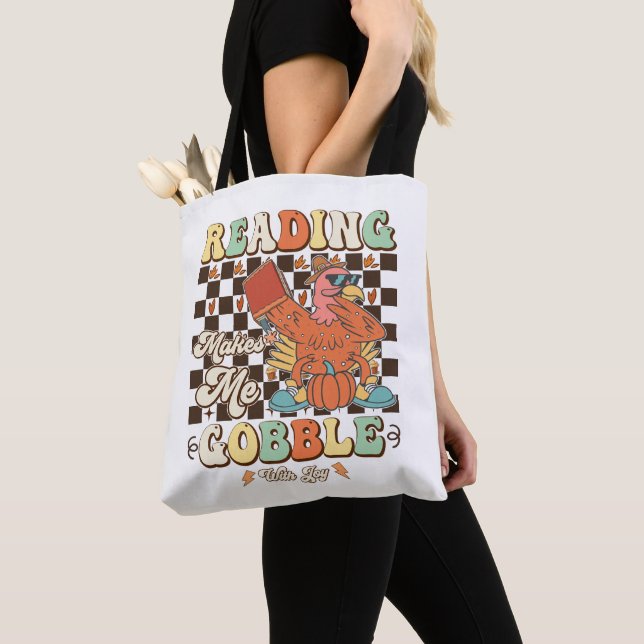 Tote Bag La Lecture Me Rend Gobble Avec Joie Cool Thanksgiv (De près)