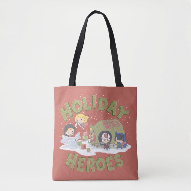 Tote Bag La Ligue de Justice Chibi livre des présents (Devant)