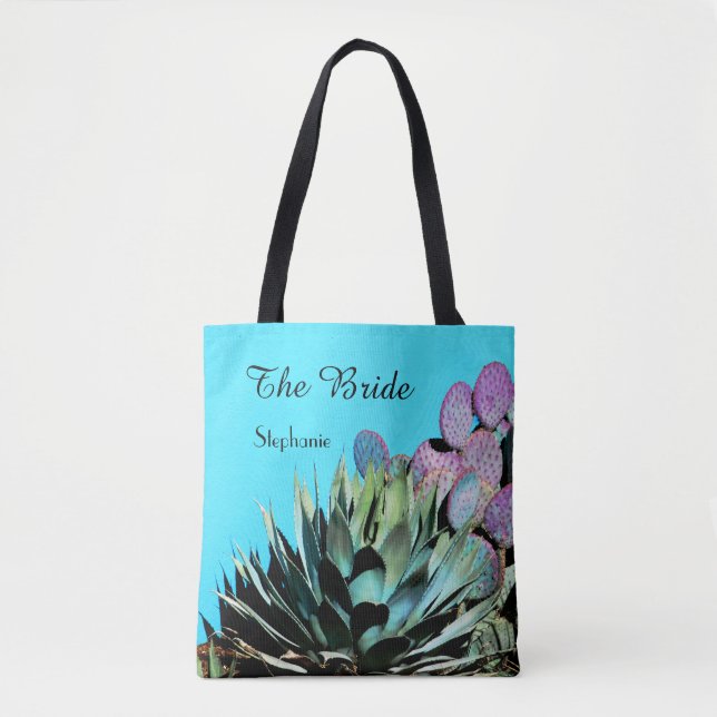 Tote Bag La mariée, le nom, Agave & Cactus, Bleu et Vert (Devant)