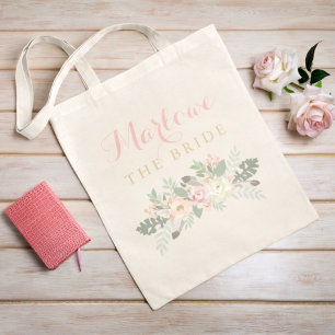 Tote Bag La mariée Rustique Rose or Floral Mariage Boho