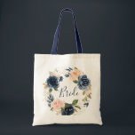 Tote Bag La marine et rougissent jeune mariée florale<br><div class="desc">conception florale et texte</div>