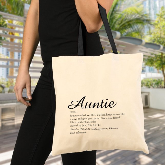 Tote Bag La meilleure tante au monde, Tante Définition Scri (Aunt Auntie Personalized Definition Quote Script Tote Bag)