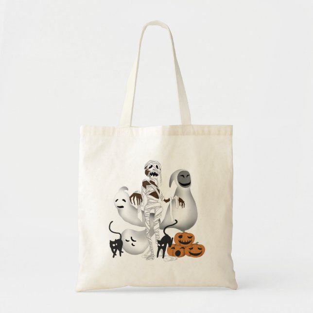 Tote Bag La momie d'Halloween avec chats Kitty et fantôme (Devant)