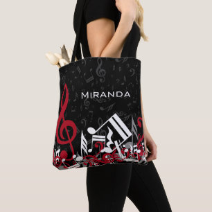 Tote Bag La musique brouillée note gris rouge et le blanc