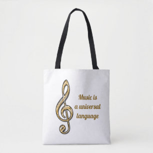 Tote Bag La musique est Universal Gold Silver Clé Symbole d