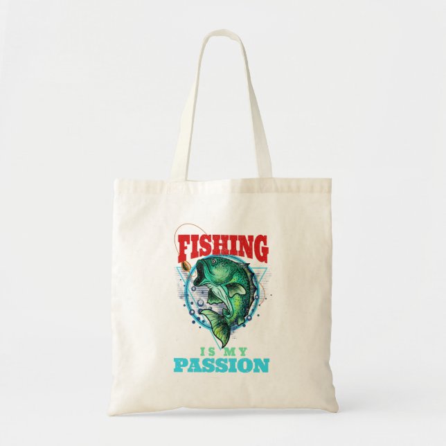Tote Bag La pêche est ma passion, Citation de pêcheur Vinta (Devant)