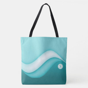 Tote Bag La plage ondule le bleu décoré d'un monogramme