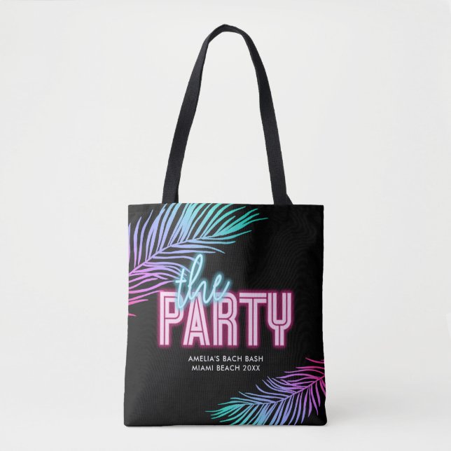 Tote Bag La plage tropicale bleue et rose de la mariée (Devant)
