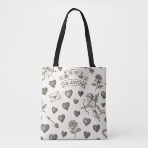 Tote Bag La Saint-Valentin motif vintage cœurs roses Cupido